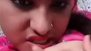 Uber-cute north indian doll squessing her boobs, nips and showing cunt ejaculation leaked with hindi sex talk